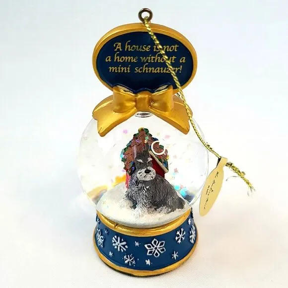 Danbury Mint Christmas Miniature Schnauzer Mini Snow Globe Ornament Dog House - Picture 3 of 11